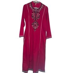 Orange Tree Embroidered Magenta Ethnic Maxi Dress - Size L